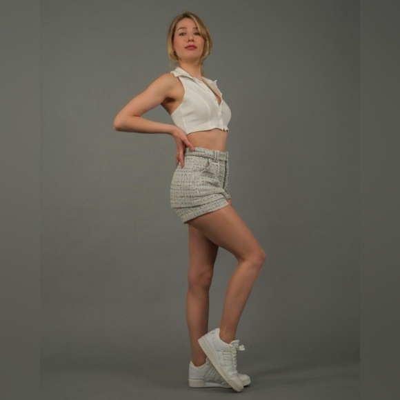 BlancheWear Blue Tweed Skort Mini Skirt Various Sizes - Picture 7 of 13